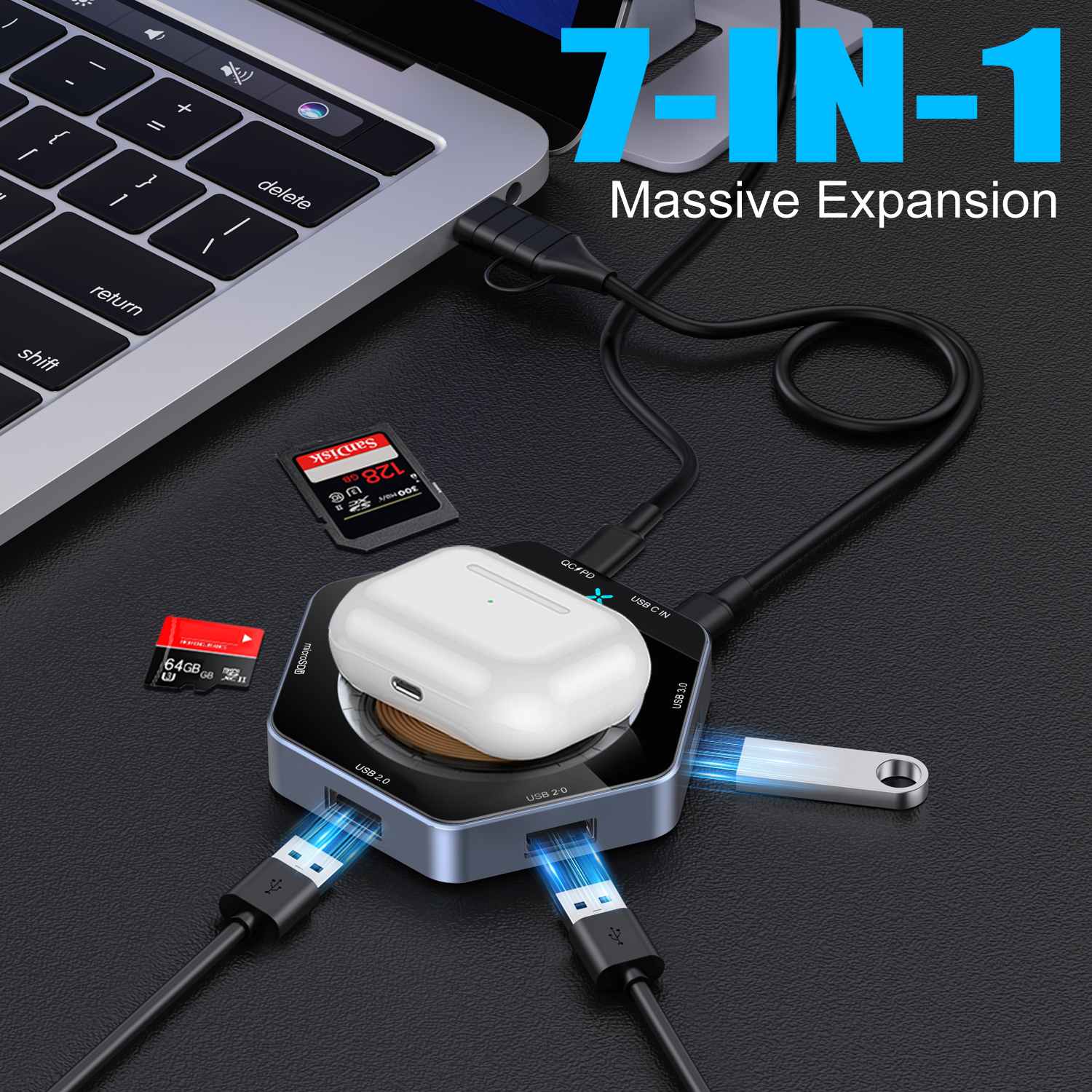 15W Szybkie ładowanie 7 IN1 USB Hub Dock Wireless ładowarka
